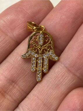 AAA CZ Hamsa Hand Pendant 18k Yellow Gold Filled